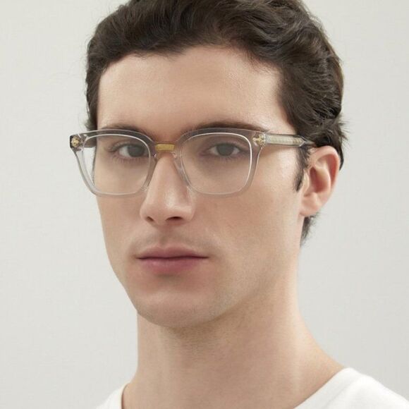 NEW Gucci GG0184O 005 Unisex Square Gray Clear Gold Eyeglasses